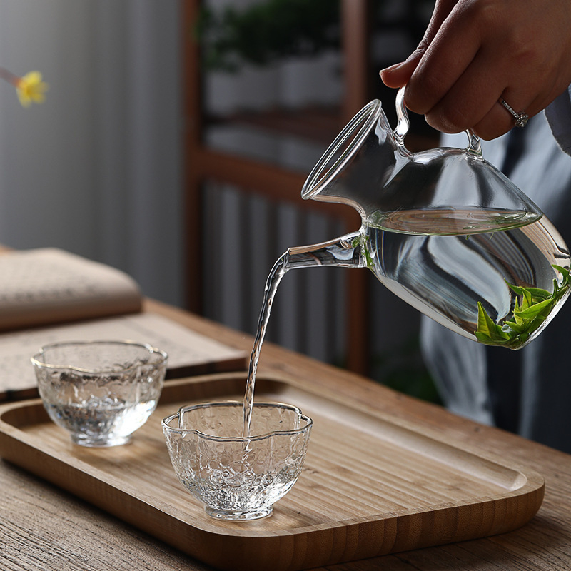 Ceainic în stil Dinastia Song, cu filtru încorporat, din sticlă borosilicat rezistentă la căldură, mic, pentru ceai verde și ceaiuri cu flori