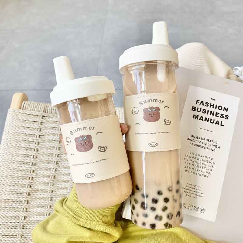 Pahar pentru bubble tea cu pai gros, izolat termic, portabil