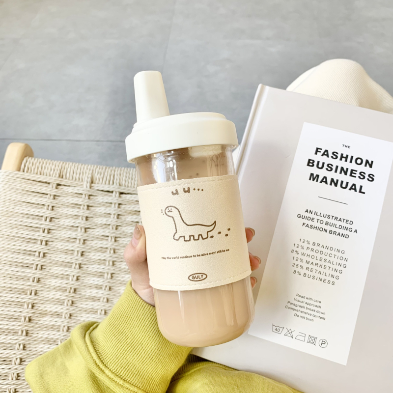 Pahar pentru bubble tea cu pai gros, izolat termic, portabil