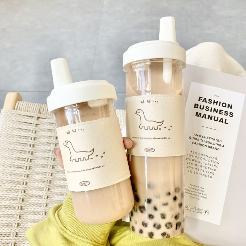 Pahar pentru bubble tea cu pai gros, izolat termic, portabil