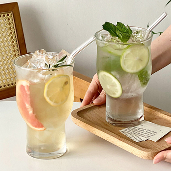 Pahar din sticlă cu gură lată pentru ceai de fructe, capacitate mare, stil nordic, cu pai