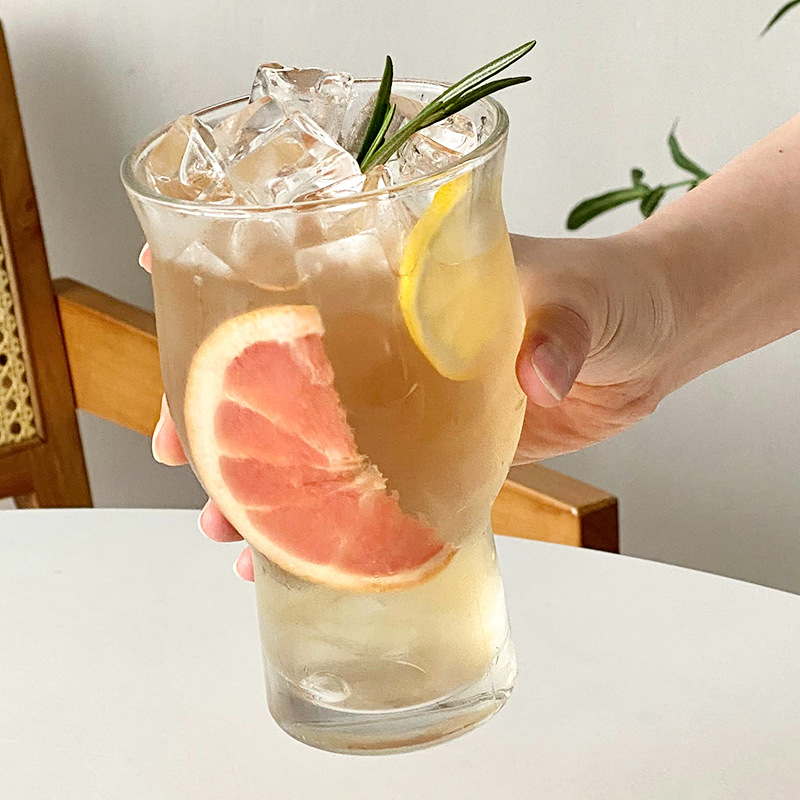 Pahar din sticlă cu gură lată pentru ceai de fructe, capacitate mare, stil nordic, cu pai