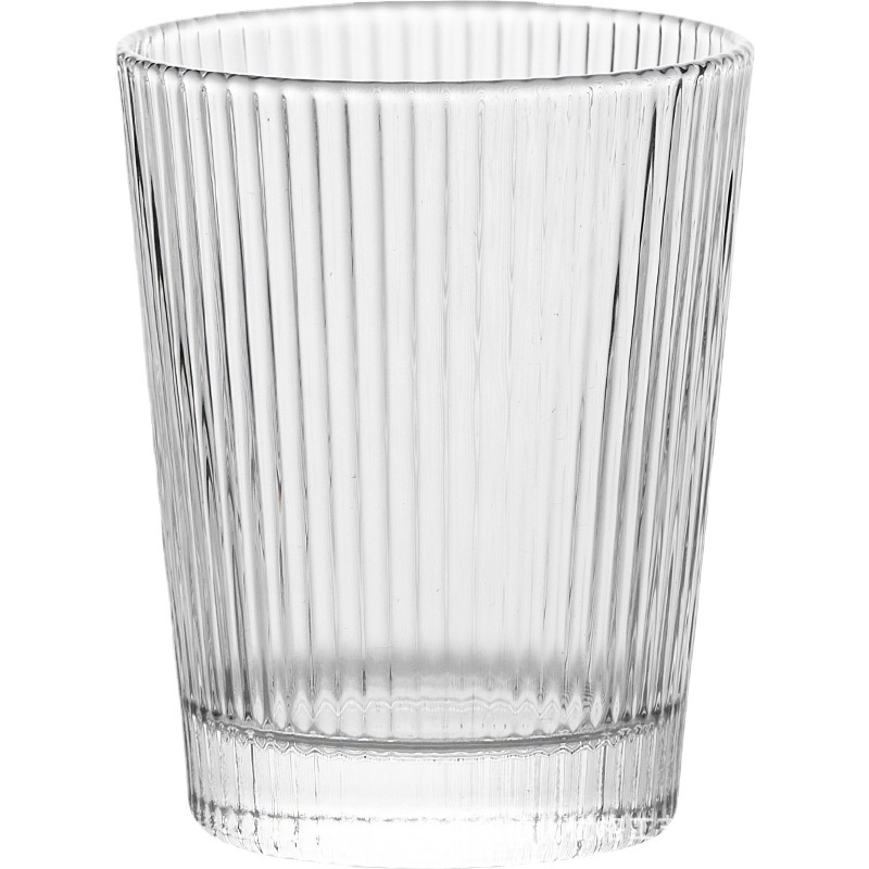 Pahar din sticlă rezistent la temperaturi, design modern fără mâner, cu dungi verticale, transparent, pentru suc, milkshake, cafea sau ceai