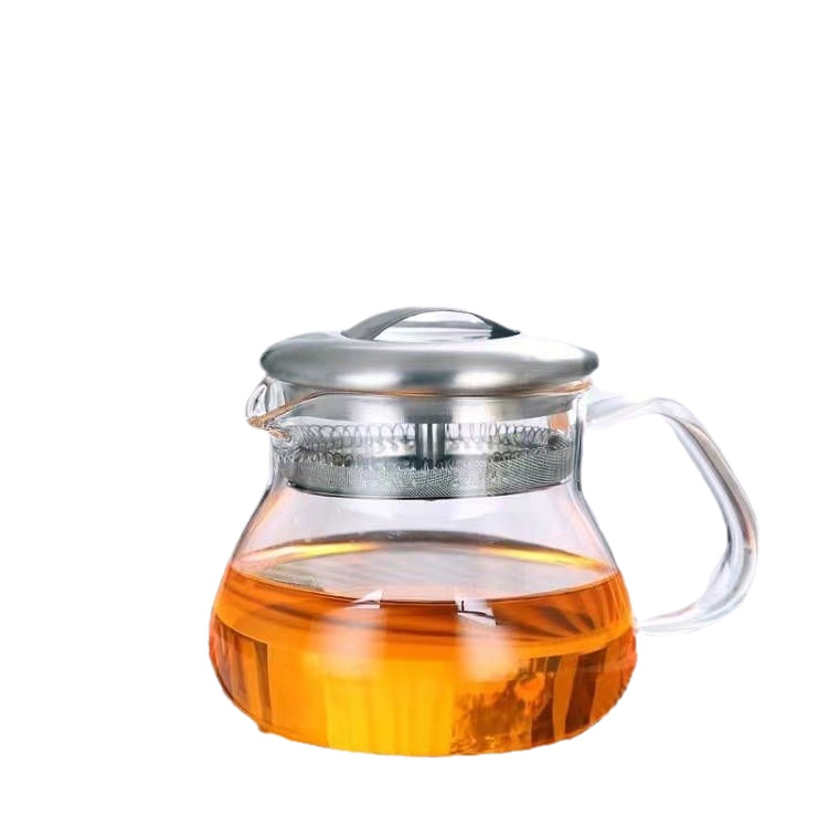 Ceainic din sticlă pentru ceai cu flori, filtru din oțel inoxidabil și mâner de ridicare, set ceai cu cești pentru birou și casă