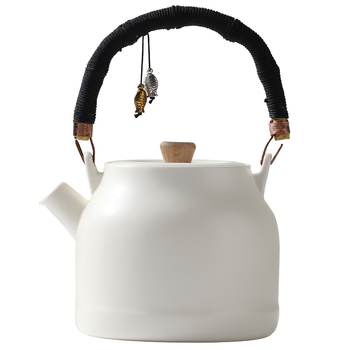 Ceainic ceramic crem, cu mâner basculant, capacitate mare, stil minimalist japonez, cu filtru