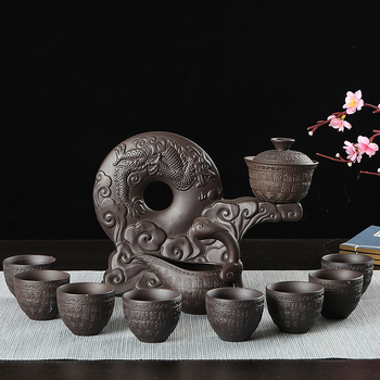 Set de ceai automat din lut purpuriu, pentru uz casnic, set Gongfu din ceramică, complet