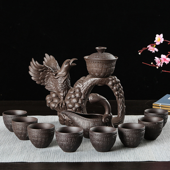 Set de ceai automat din lut purpuriu, pentru uz casnic, set Gongfu din ceramică, complet