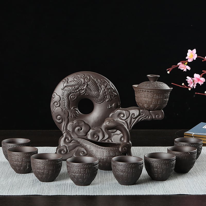 Set de ceai automat din lut purpuriu, pentru uz casnic, set Gongfu din ceramică, complet