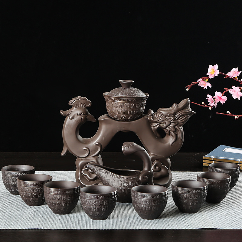 Set de ceai automat din lut purpuriu, pentru uz casnic, set Gongfu din ceramică, complet