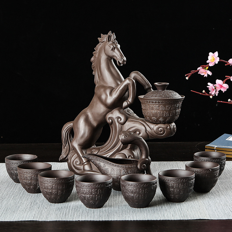 Set de ceai automat din lut purpuriu, pentru uz casnic, set Gongfu din ceramică, complet