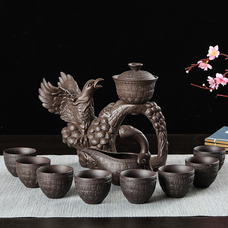 Set de ceai automat din lut purpuriu, pentru uz casnic, set Gongfu din ceramică, complet