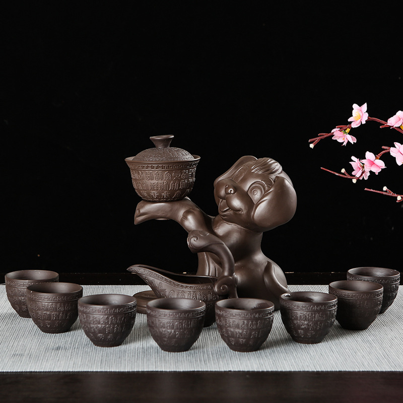 Set de ceai automat din lut purpuriu, pentru uz casnic, set Gongfu din ceramică, complet