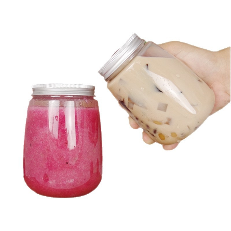 Jednokratna boca za čaj s mlijekom s poklopcem, plastična boca u obliku U za napitke mango sago desert, 500 ml, prozirna