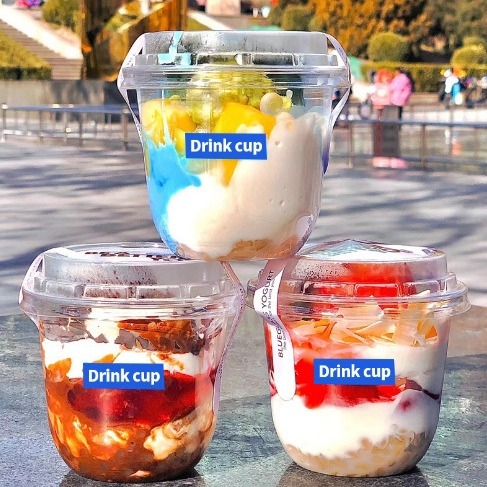 Pahar mic din plastic cu capac, formă de U, pentru băuturi reci, iaurt și deserturi, 201–300 ml