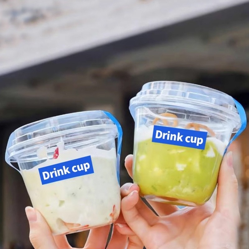 Pahar mic din plastic cu capac, formă de U, pentru băuturi reci, iaurt și deserturi, 201–300 ml