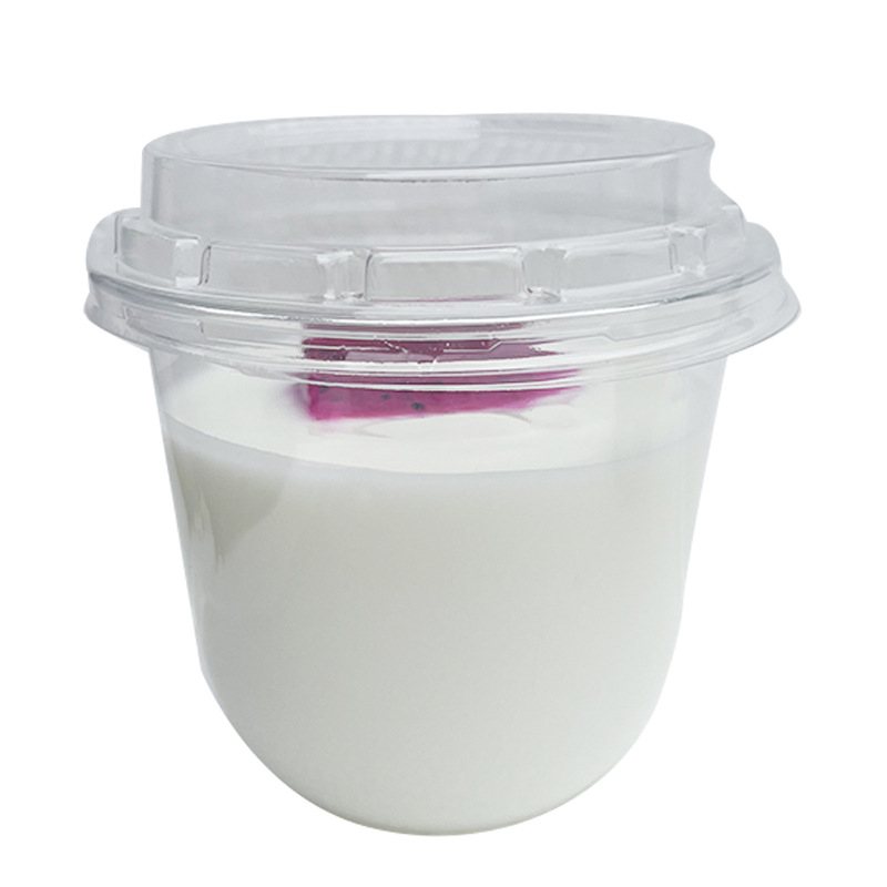 Pahar mic din plastic cu capac, formă de U, pentru băuturi reci, iaurt și deserturi, 201–300 ml