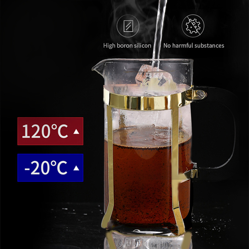 Cafetieră franțuzească cu spumator de lapte și infuzor de ceai, finisaj roz-auriu sau placare cupru, electroplatată