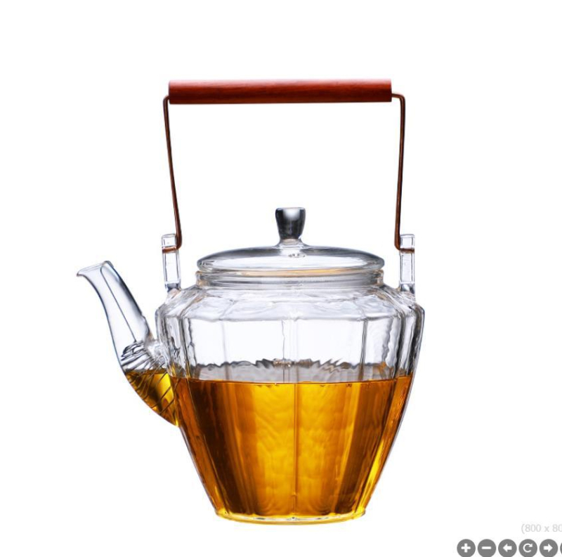 Ceainic din sticlă borosilicată, cu textură ciocănită și mâner înălțat, pentru infuzarea ceaiurilor, model diamant, design modern minimalist