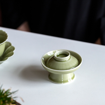 Suport ceramic pentru capac de ceainic Kung Fu, bază înaltă pentru capac, accesoriu pentru ceai cu glazură Yue Kiln Secret Color