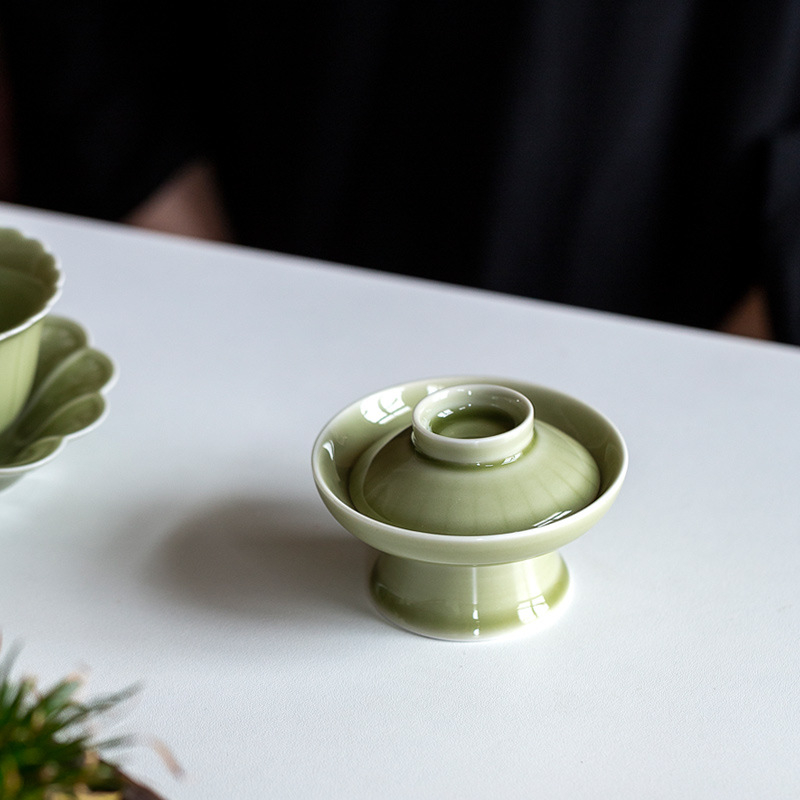 Suport ceramic pentru capac de ceainic Kung Fu, bază înaltă pentru capac, accesoriu pentru ceai cu glazură Yue Kiln Secret Color