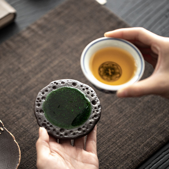 Suport ceramic pentru ceai, glazură verde, stil Zen, capac de gheață, accesoriu pentru setul Kung Fu