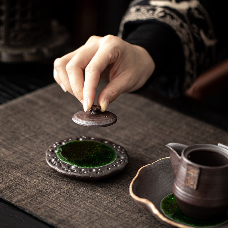 Suport ceramic pentru ceai, glazură verde, stil Zen, capac de gheață, accesoriu pentru setul Kung Fu