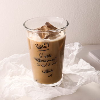 Pahar din sticlă pentru băuturi în stil japonez-coreean, ceai cu lapte, latte rece și cafea cold brew, cu pai