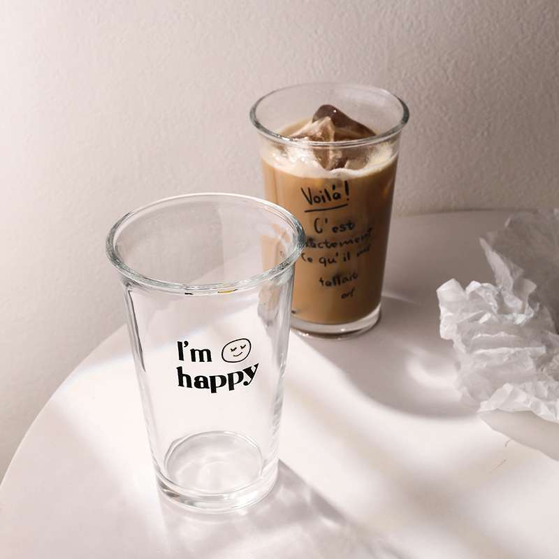 Pahar din sticlă pentru băuturi în stil japonez-coreean, ceai cu lapte, latte rece și cafea cold brew, cu pai