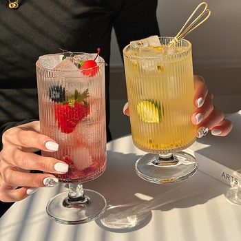 Pahar din sticlă cu model vertical, pentru sucuri, înghețată și băuturi – pahar înalt pentru cafenele