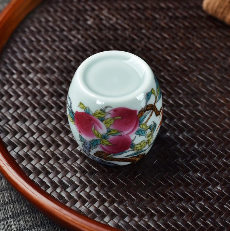 Set suport capac și pernă pentru capac pentru ceainic din lut mov, motif pastel cu nouă piersici – accesorii pentru ceremonia ceaiului