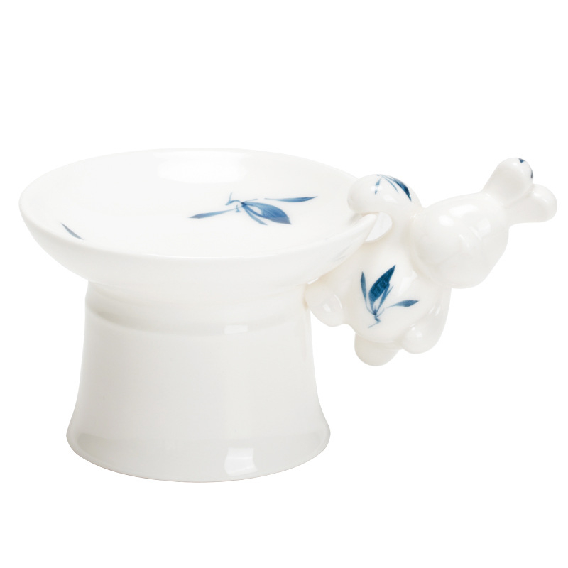 Farfurie de fructe ceramică pictată manual, cu picior înalt și capac, ornament mini cu pandantiv iepuraș