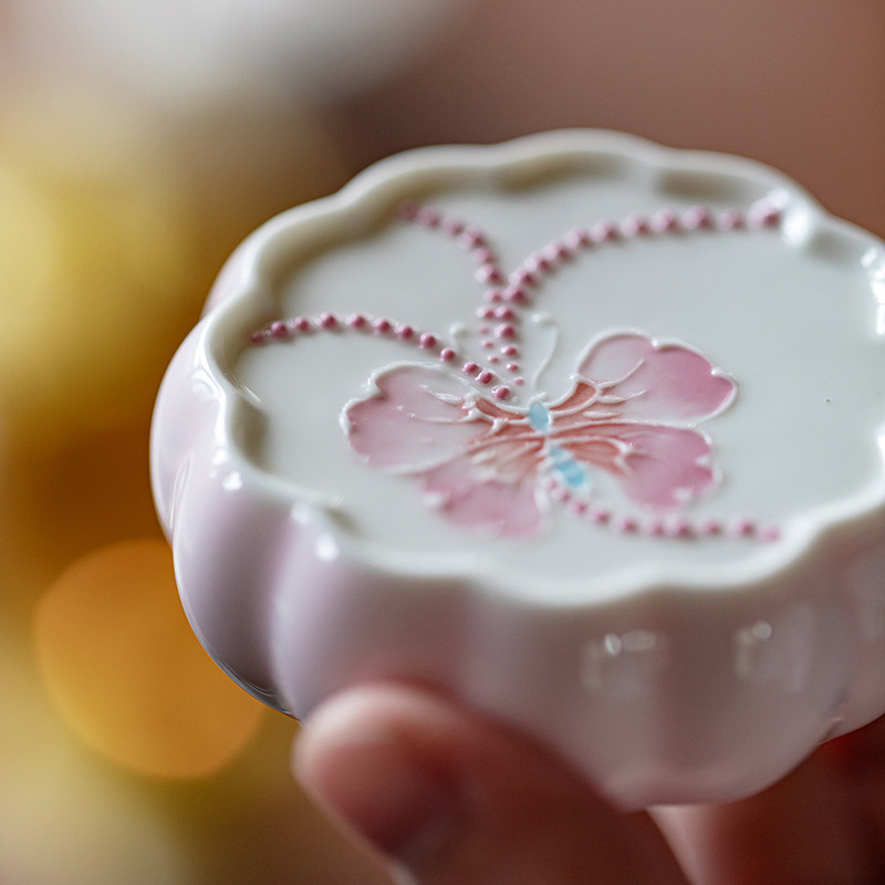 Suport de capac cu design de fluture, ceramic, pentru gaiwan, accesorii pentru ceremonia ceaiului