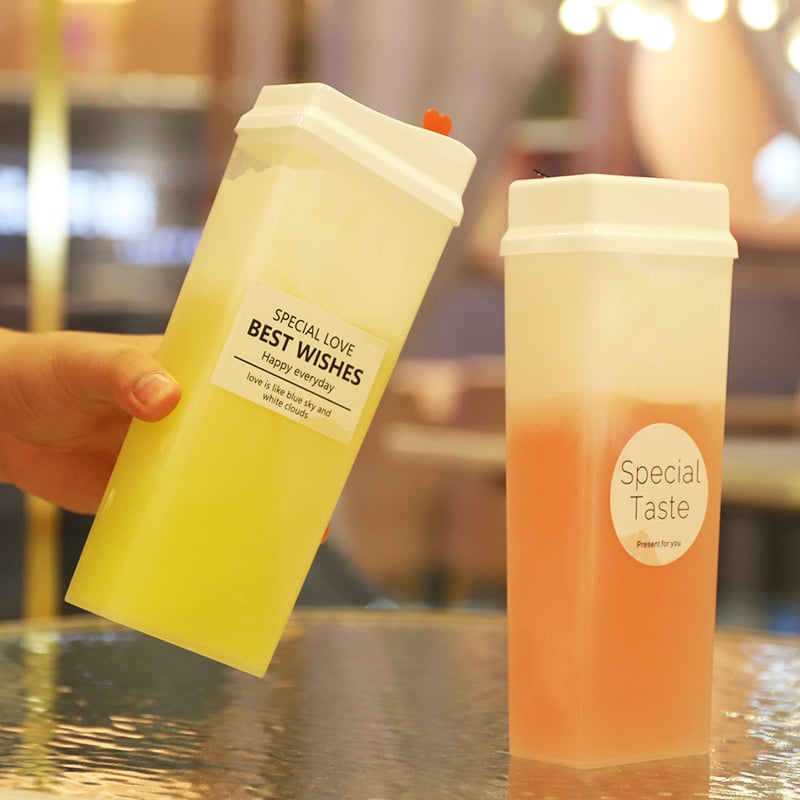 500ml PP cană creativă în formă de cărămidă pentru ceai cu lapte – recipient plastic de unică folosință pentru băuturi și sucuri