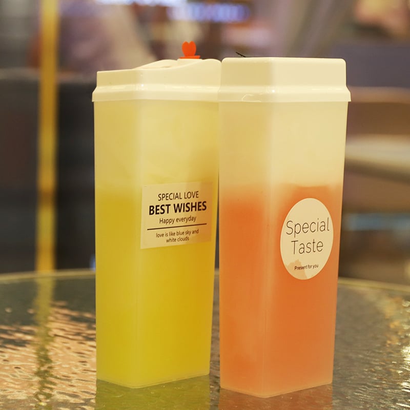 500ml PP cană creativă în formă de cărămidă pentru ceai cu lapte – recipient plastic de unică folosință pentru băuturi și sucuri