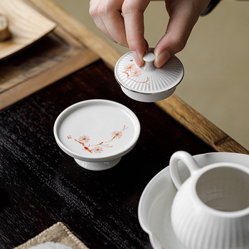 Suport ceramic pentru ceainic și farfurioară pentru ceai cu capac din pin roșu, design din cenușă de plante, accesoriu pentru setul Kung Fu pentru ceremonia de ceai acasă