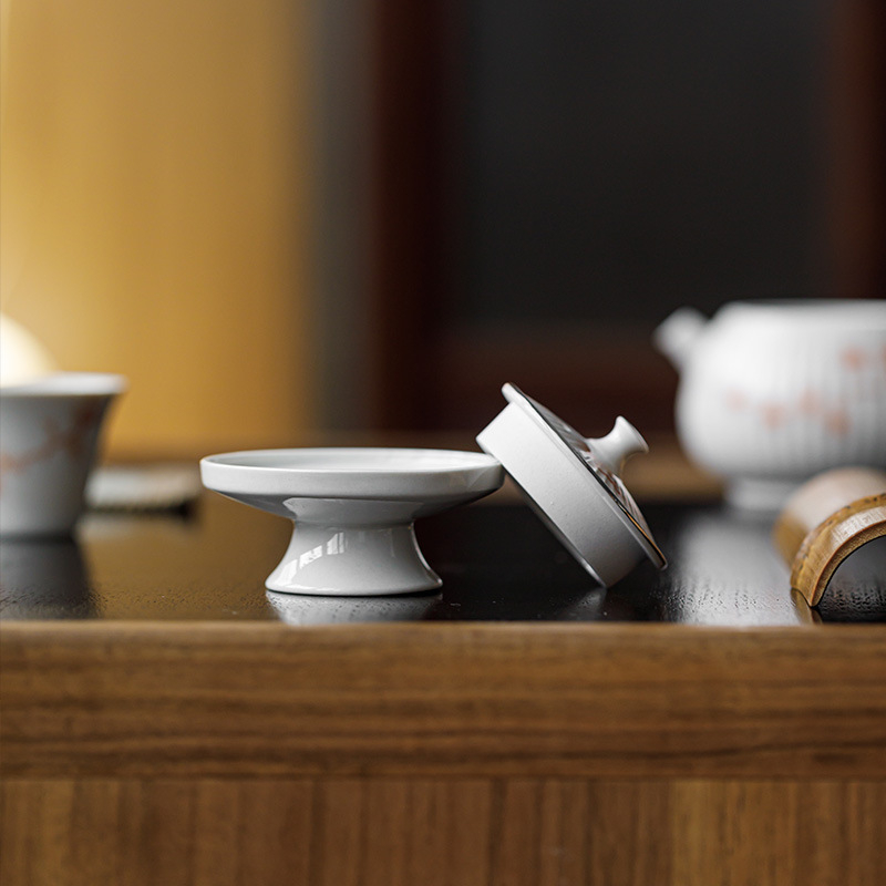 Suport ceramic pentru ceainic și farfurioară pentru ceai cu capac din pin roșu, design din cenușă de plante, accesoriu pentru setul Kung Fu pentru ceremonia de ceai acasă