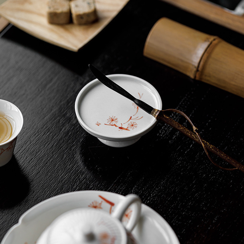 Suport ceramic pentru ceainic și farfurioară pentru ceai cu capac din pin roșu, design din cenușă de plante, accesoriu pentru setul Kung Fu pentru ceremonia de ceai acasă