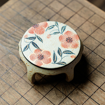 Covoraș ceramic pentru ceai în stil chinezesc, albastru și alb, cu motiv de floare de piersic pictat manual, protecție împotriva arsurilor, destinat unui scaun mic; accesorii pentru ceremonia ceaiului.