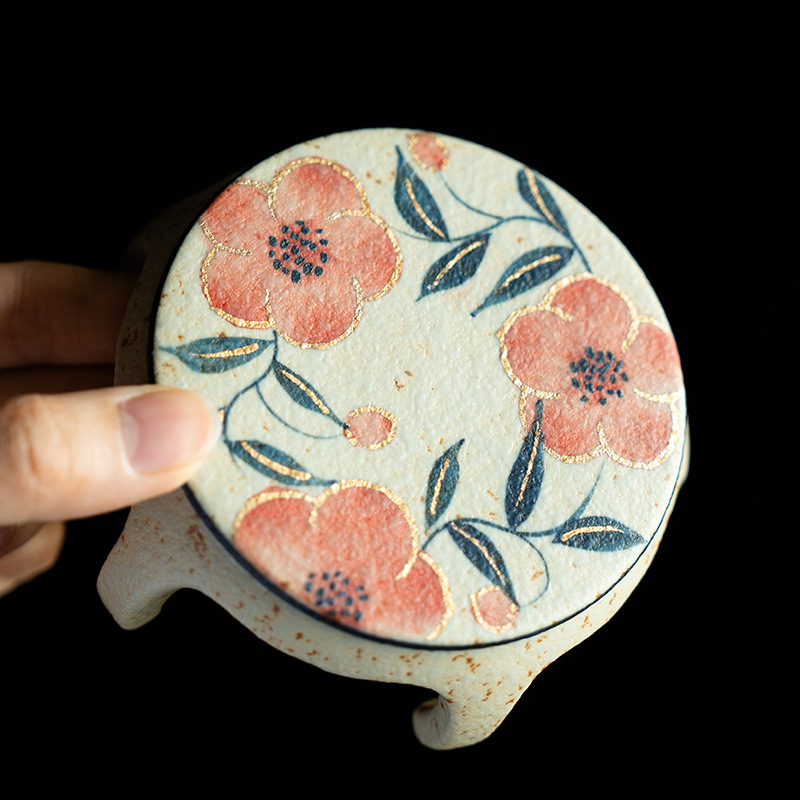 Covoraș ceramic pentru ceai în stil chinezesc, albastru și alb, cu motiv de floare de piersic pictat manual, protecție împotriva arsurilor, destinat unui scaun mic; accesorii pentru ceremonia ceaiului.