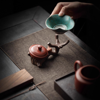 Suport pentru capac de ceainic din lut mov — decor ceramic pentru masă, bază pentru capac, bol, tavă pentru ceai, strecurător/filtru pentru ceai