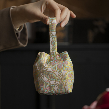 Geantă de depozitare pentru ceașca de ceai, broderie aurie pe țesătură – accesorii pentru ceremonia ceaiului, set de ceai portabil pentru călătorii