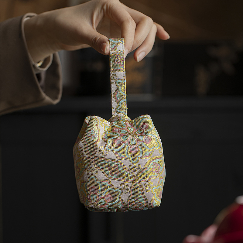 Geantă de depozitare pentru ceașca de ceai, broderie aurie pe țesătură – accesorii pentru ceremonia ceaiului, set de ceai portabil pentru călătorii