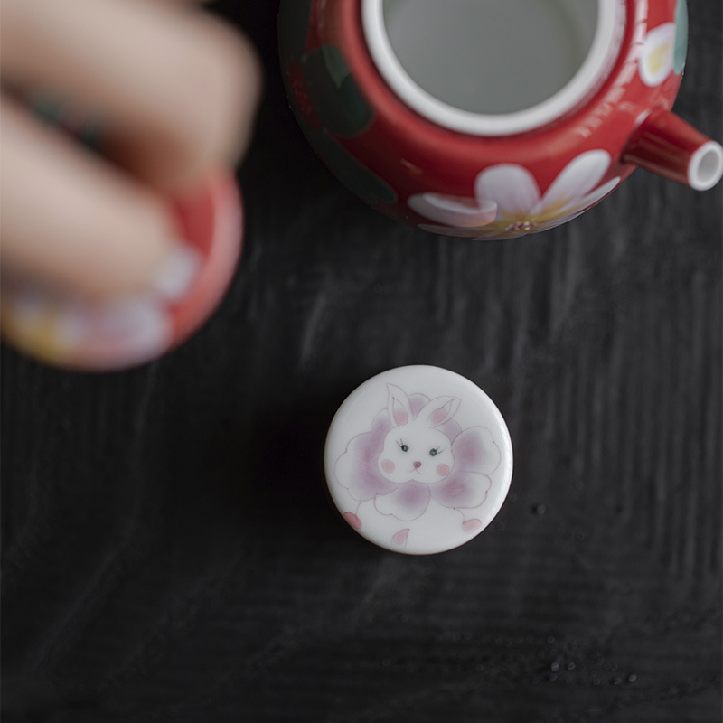 Suport ceramic pentru capac, pictură manuală cu iepuraș, accesorii pentru ceremonia ceaiului Gongfu