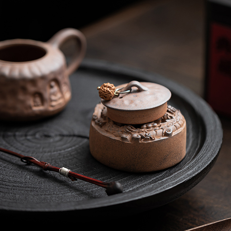 Suport ceramic pentru capacul ceainicului, cu pernă izolatoare termică și ornament Tea Pet, stil retro ceremonie de ceai.