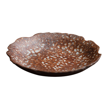 Tavă de ceai ceramică pictată manual cu margine dantelată — suport pentru ceainic și bază pentru ceașcă