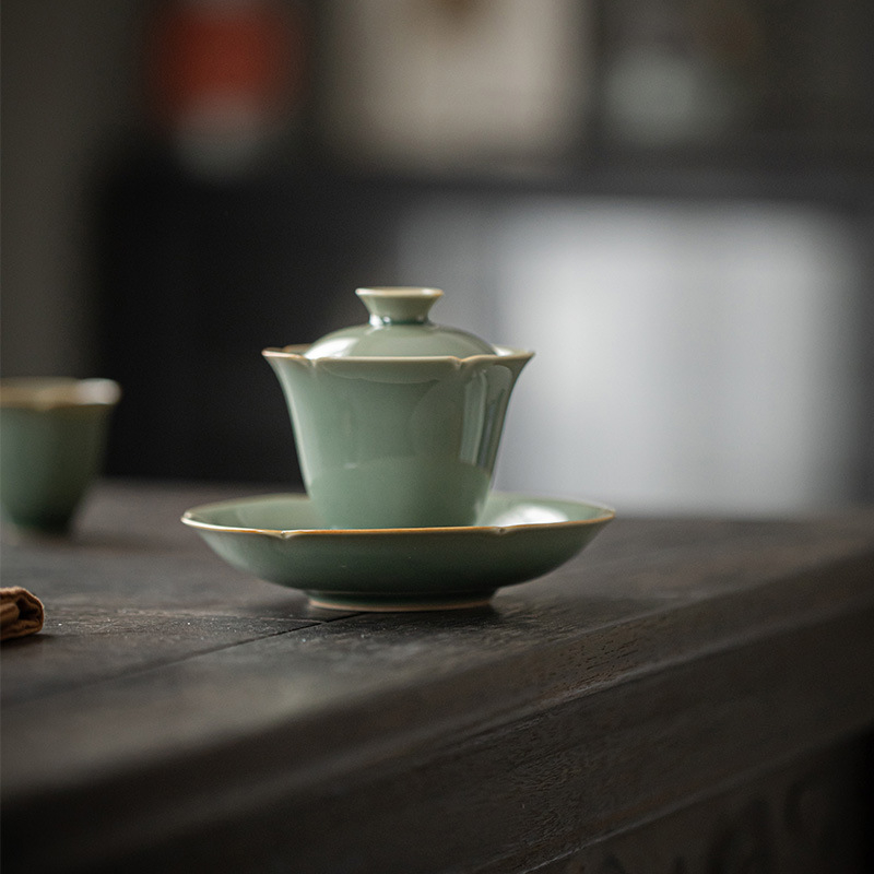 Moji farfurie celadon cu model floral pentru ceremonia ceaiului – ceramică pentru accesorii de ceai