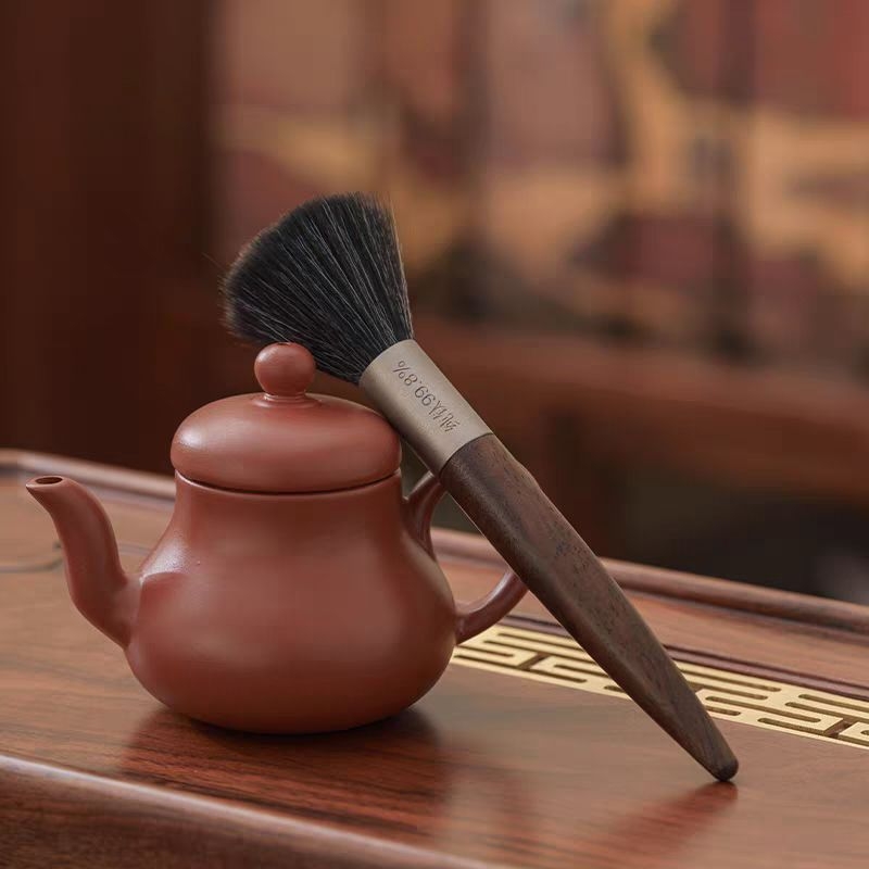 Perie de ceai din titan pur și lemn de santal negru, cu vârf care nu pierde fire, accesorii Gongfu pentru ceai