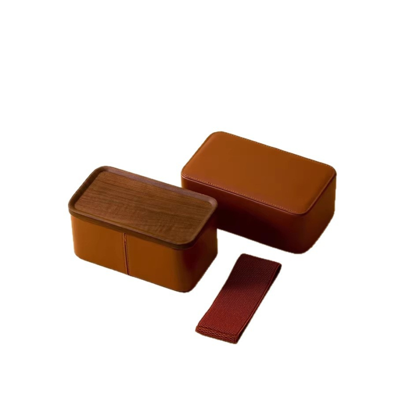 Set de ceai din piele pentru exterior, cutie de depozitare cu ceainic și bol cu capac, cadou portabil