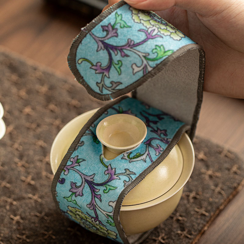 Set de ceai în stil chinezesc nou, din felt — curele de legare pentru ceainic, benzi textile, pungi de ambalare pentru gaiwan, benzi de protecție pentru vas