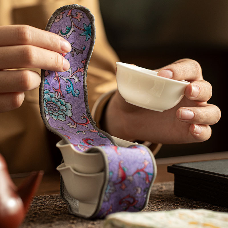 Set de ceai în stil chinezesc nou, din felt — curele de legare pentru ceainic, benzi textile, pungi de ambalare pentru gaiwan, benzi de protecție pentru vas